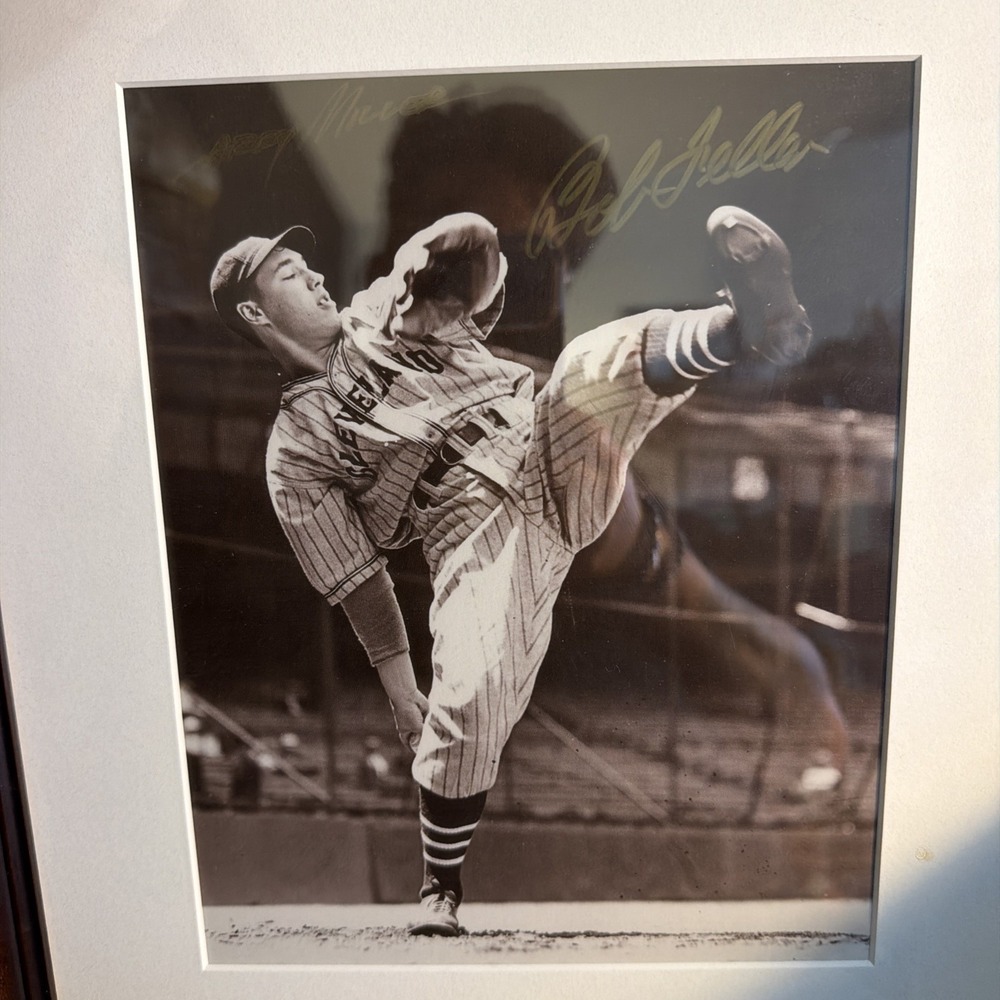 Bob Feller Hand Signed Autographed & Dated 1937 Picture Framed & Matted Ex. Cond